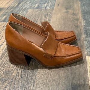 Vince Camuto Tan Leather Block Heel Loafers